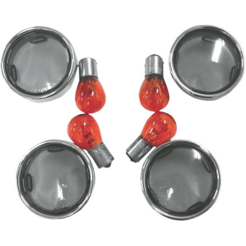 PartzBiz HD: 4403112-Smoke Bullet Turn Signal Lens Kit With Chrome Trim Rings 00-14 Harley Models 2020-0392 PartzBiz HD: 4403112-Smoke Bullet Turn Signal Lens Kit With Chrome Trim Rings 00-14 Harley Models 2020-0392