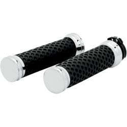 PartzBiz HD AN07-090 - Arlen Ness Chrome Smooth Soft-Touch Hand Grips Dual Cable สำหรับ Harley | 07-090