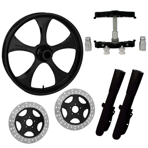 PartzBiz HD: 4402772-Stratos Black 23" Wheel Tire Dual Rotors w/ Raked Triple Trees Lowers & Sliders | Stratos-DUAL-BLK-KIT-PCKG PartzBiz HD: 4402772-Stratos Black 23" Wheel Tire Dual Rotors w/ Raked Triple Trees Lowers & Sliders | Stratos-DUAL-BLK-KIT-PCKG