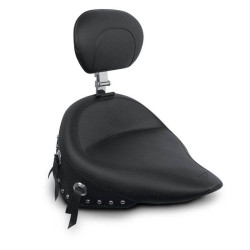 PartzBiz HD MD79120 - Mustang Seat Wide Chrome Studded Solo Seat w/ Backrest Harley 00-05 FXST 00-07 | 79120