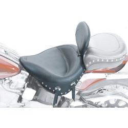 PartzBiz HD MD79104 - Mustang Seat Wide Chrome Studded Solo Seat w/ Backrest Harley 89-99 FLSTS | 79104
