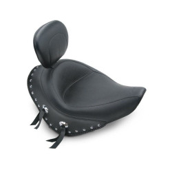 PartzBiz HD MD79532 - Mustang Wide Chrome Studded Solo Seat w/ Backrest Harley 06-10 FXST 07-17 FLSTF | 79532