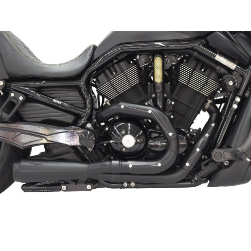PartzBiz HD: 4402234-Trask Black TM-5400BK Assault 2-into-1 Exhaust System Harley V-Rod 07-17