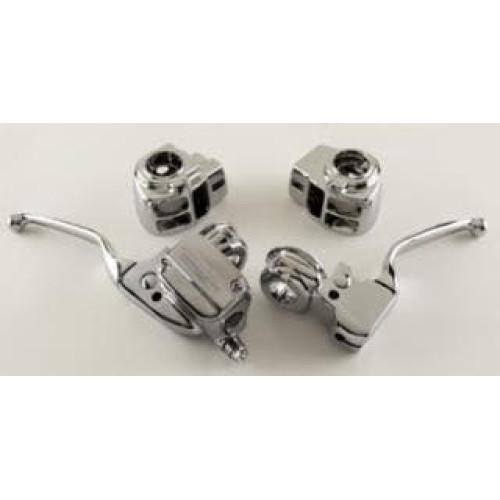 PartzBiz HD: 4401659-Ultima 47-702 Chrome Handlebar Control Kit 15mm Bore MC 08-13 Harley FL Touring | 47-702 button switch covers brake clutch levers