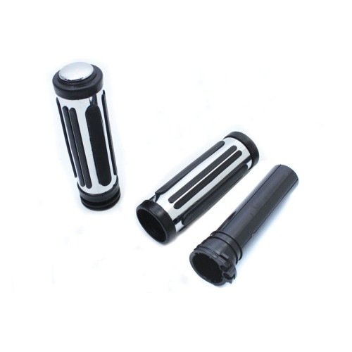 PartzBiz HD: 4401252-V-Twin 28-0150 Chrome Handlebar Grips w/ Rubber Inlay Harley FL XL 96-15 PartzBiz HD: 4401252-V-Twin 28-0150 Chrome Handlebar Grips w/ Rubber Inlay Harley FL XL 96-15