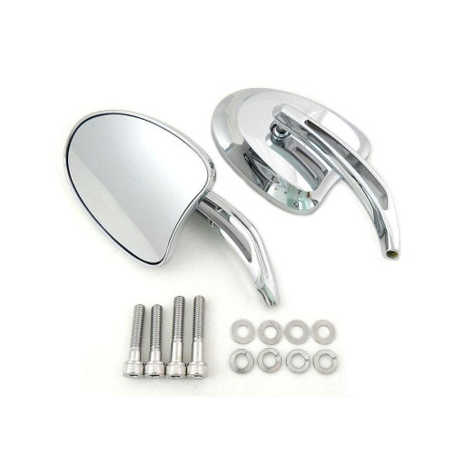 PartzBiz HD: 4401133-V-Twin 34-1951 Chrome Mini Tapered Mirrors Short Slotted Stem Harley Metric '65+ electra street road glide king softail dyna best for custom chopper bagger skull best for buy