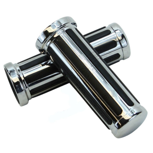 PartzBiz HD: 4400909-V-Twin Chrome w/ Black Rubber Rail Style Grips Hand Grip Set Harley 1" Handlebars 28-2229 PartzBiz HD: 4400909-V-Twin Chrome w/ Black Rubber Rail Style Grips Hand Grip Set Harley 1" Handlebars 28-2229