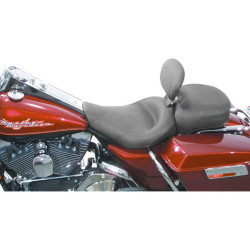 PartzBiz HD MD79100 - Wide Vintage No Studs Solo Seat พร้อมพนักพิงสำหรับ Harley 97-07 FLHR FLHX | 79100