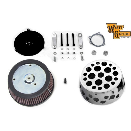 PartzBiz HD: 4400341-Wyatt Gatling Air Cleaner Kit Swiss Cheese Chrome Cover CV EFI Harley Sportster 34-1742 touring dyna electra road sporty glide king filter davidson drilled holes