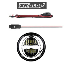 PartzBiz HD XK-5IN-KIT-W - XK Glow 5.75" Chrome Headlight RGB Motorcycle Smartphone App Control Harley Dyna XK-5IN-KIT-W davidson rgb custom auto show car truck light upgrade